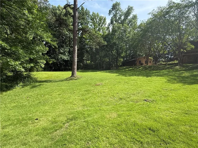 A verdant, open field surrounded by mature trees, offering ample space and tranquility.
