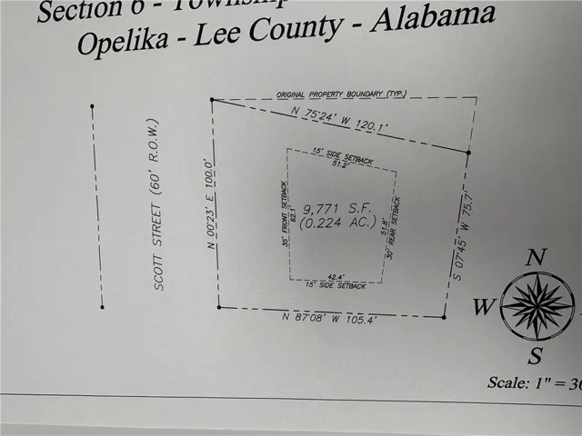 A detailed plat map illustrating property boundaries, dimensions, and setback requirements.