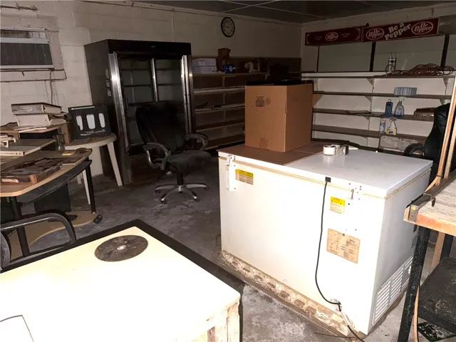 Functional workspace with storage solutions and essential amenities.