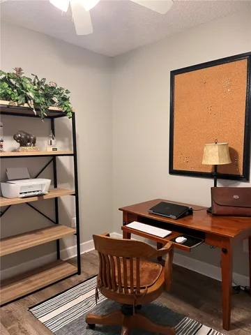 A well-appointed home office provides a quiet and productive work-from-home environment.