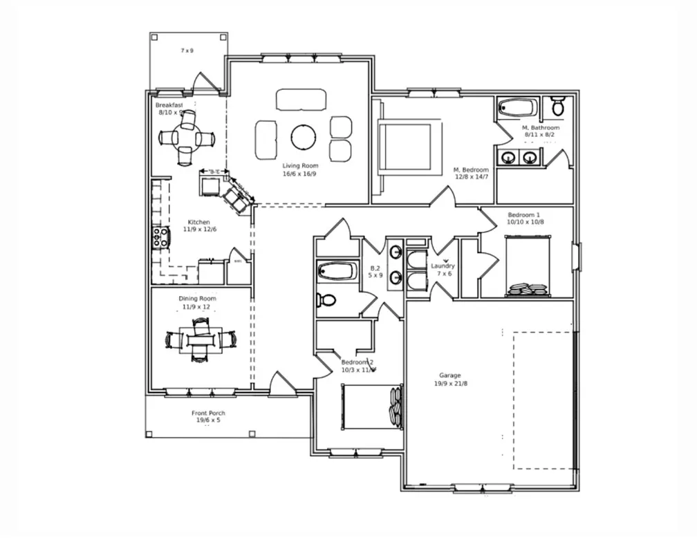 Visualize the thoughtful layout of this single-story residence, optimizing every square foot for comfortable living.