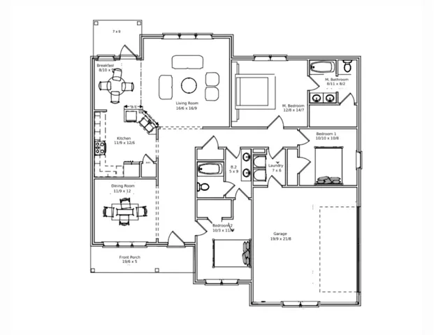Visualize the thoughtful layout of this single-story residence, optimizing every square foot for comfortable living.