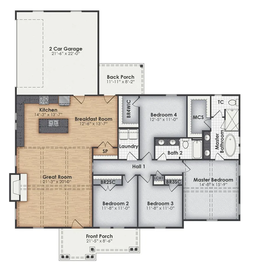 Visualize the spacious layout of this charming home, complete with an attached two-car garage and inviting front porch.