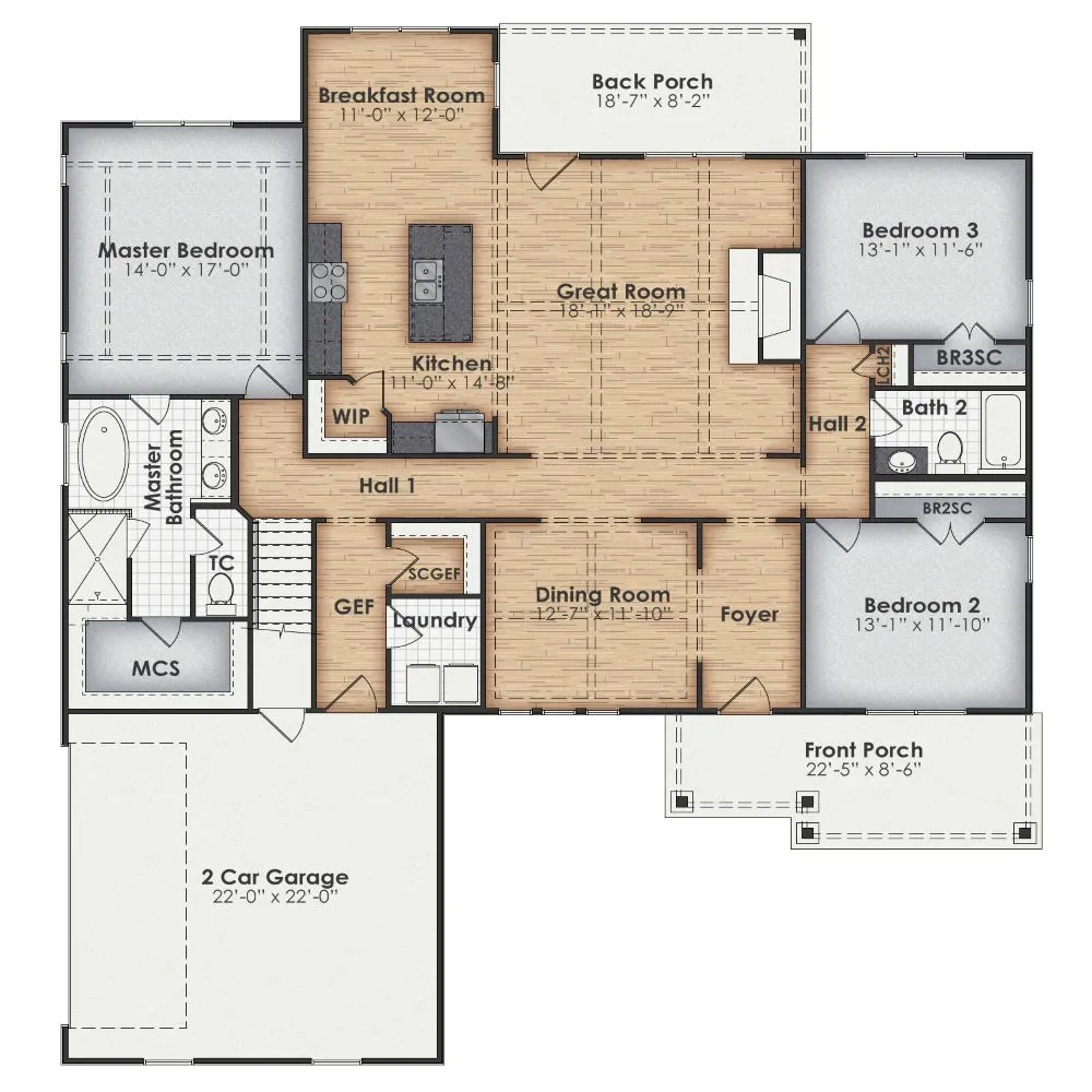Discover a spacious floor plan, featuring distinct living areas and a convenient attached two-car garage.