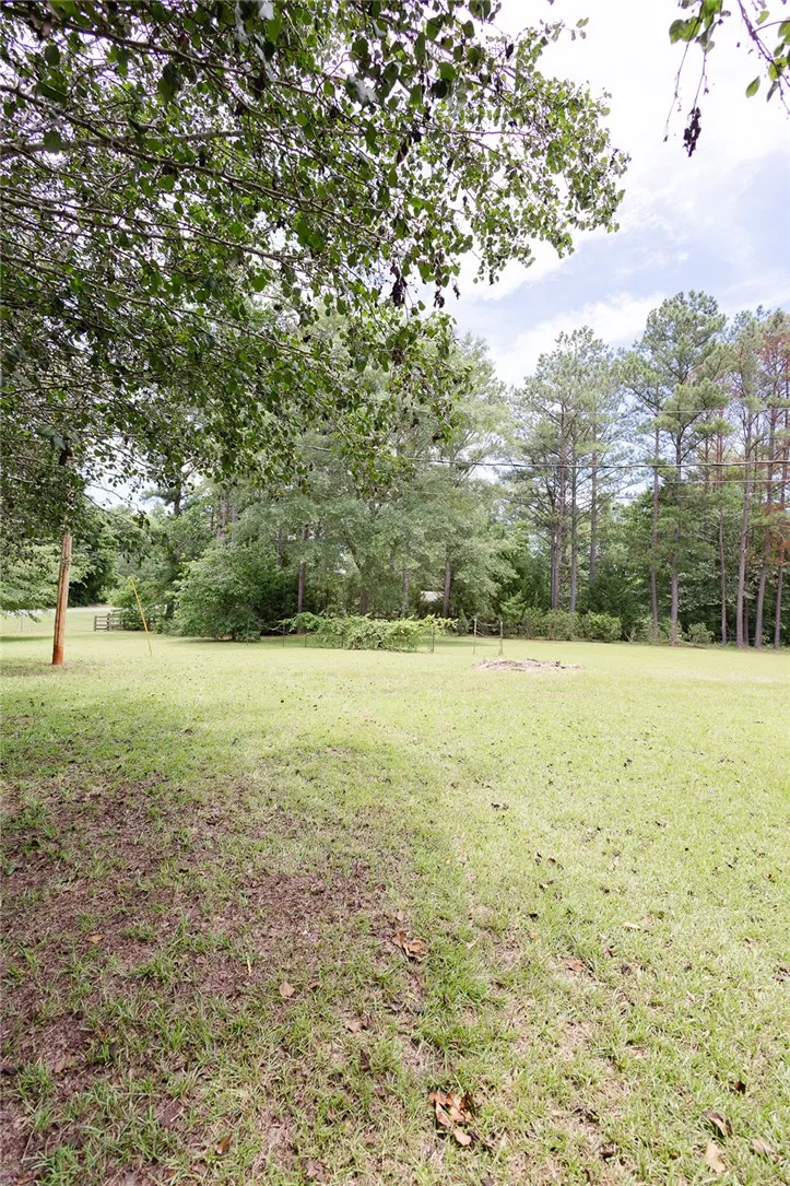 A spacious yard bordered by verdant trees, offering ample outdoor potential.