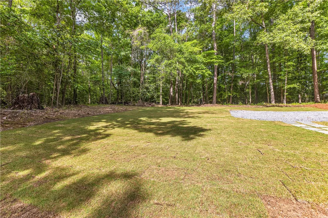 A verdant, open lawn framed by mature trees, offering a private and natural setting.