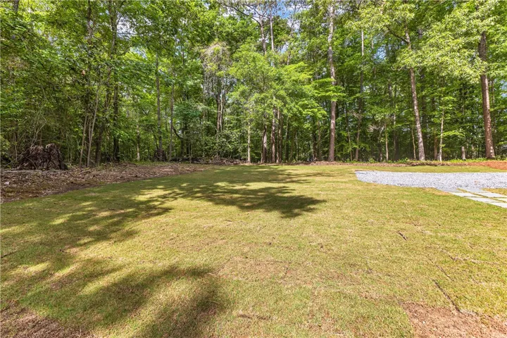 A verdant, open lawn framed by mature trees, offering a private and natural setting.