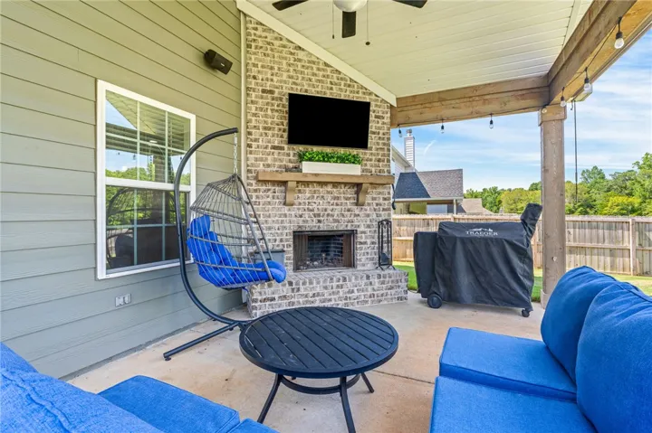 Game day porch with fireplace
