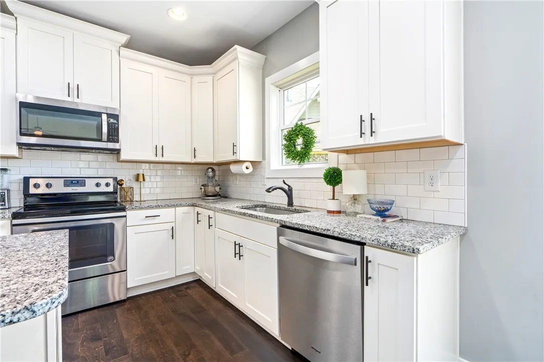 A centrally located kitchen that is roomy and practical.