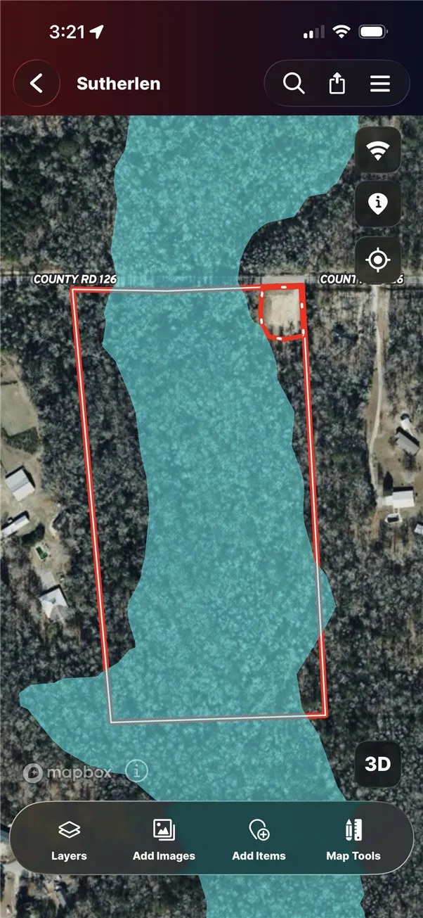 Visualize property boundaries and surrounding landscape with this detailed aerial map view.