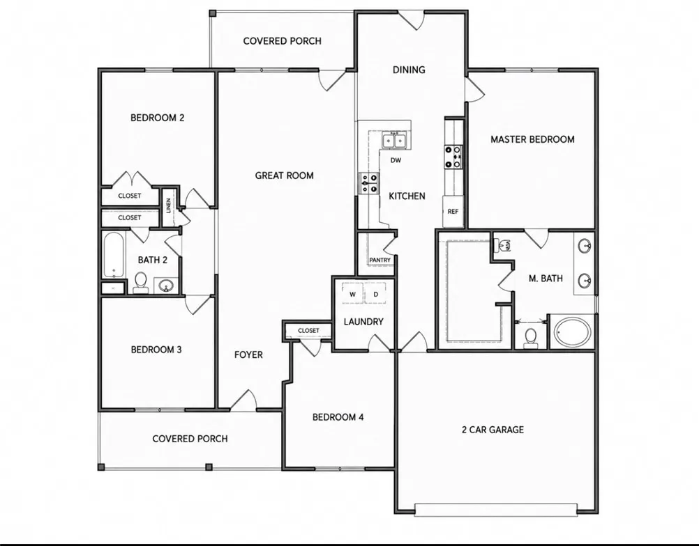 A thoughtfully designed floor plan optimizes space, featuring four bedrooms and a two-car garage.