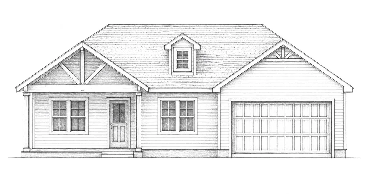 A charming cottage-style home features a prominent front gable, a welcoming entry, and an integrated garage.