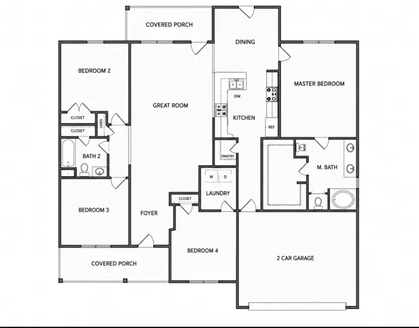 A thoughtfully designed floor plan optimizes space, featuring four bedrooms and a two-car garage.