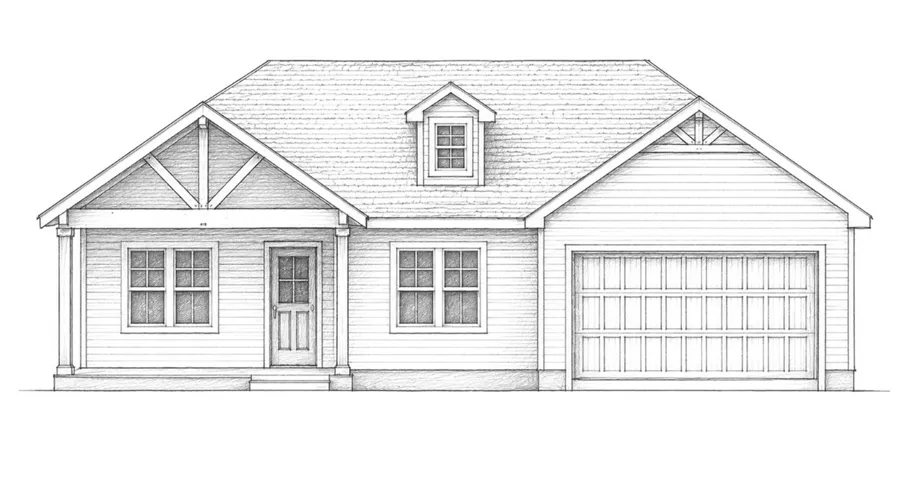 A charming cottage-style home features a prominent front gable, a welcoming entry, and an integrated garage.