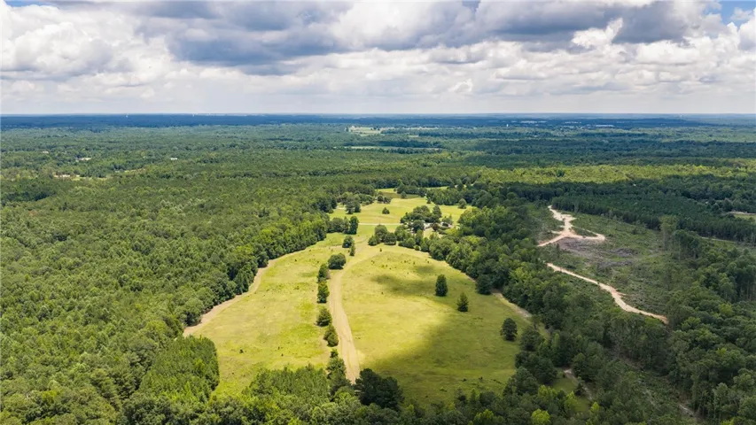 An aerial perspective reveals a vast expanse of verdant forest and cleared land, offering diverse development possibilities.