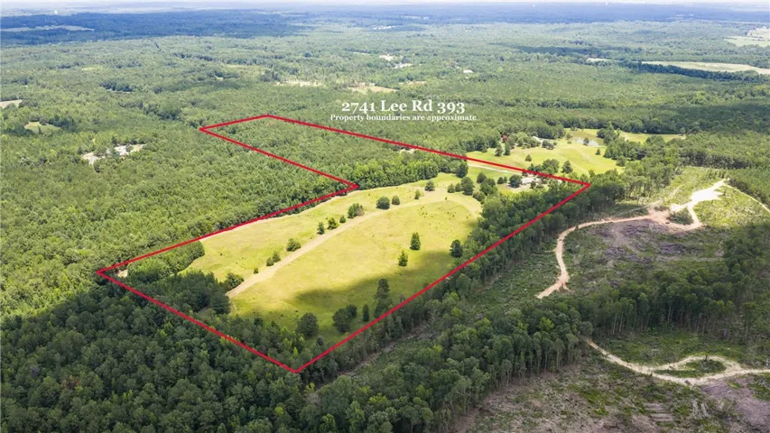 A vast, wooded landscape with a cleared central area, ideal for a private retreat.
