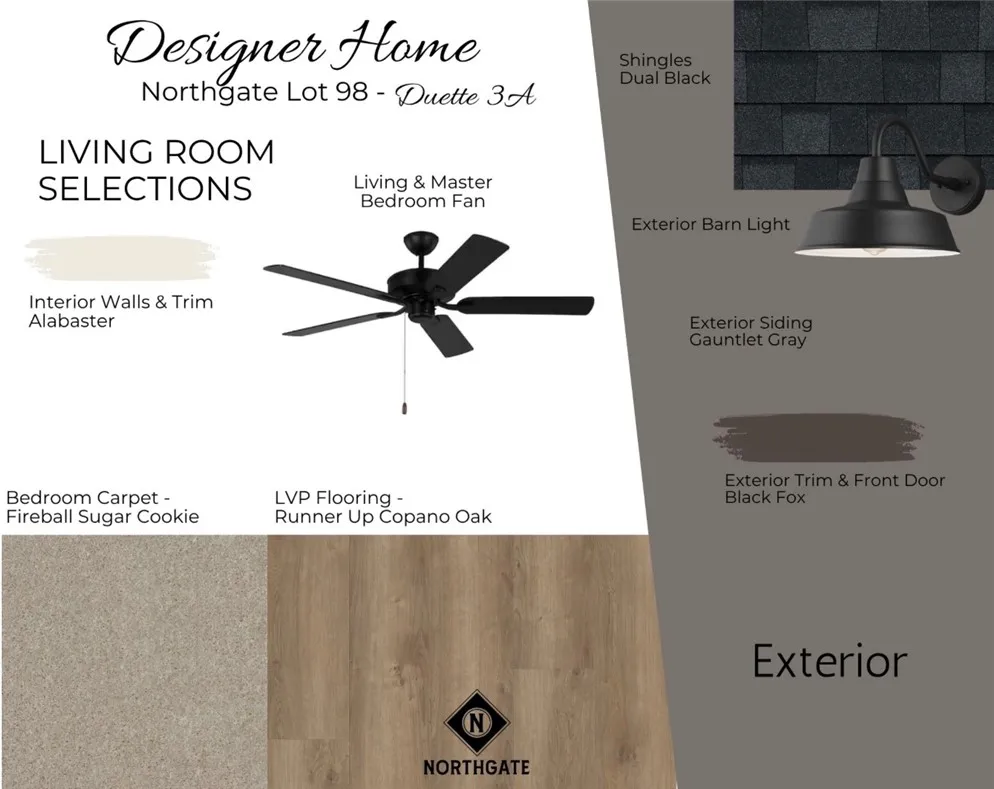 Designer Selections for Northgate Lot 98 - Living Room Selections - All plans, pricing, & specifications are subject to change without notice.
