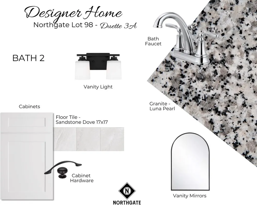 Designer Selections for Northgate Lot 98 - Guest Bath Selections - All plans, pricing, & specifications are subject to change without notice.