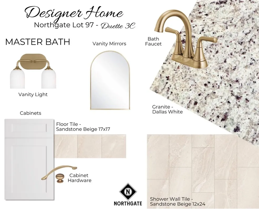 Designer Selections for Northgate Lot 97 - Primary Bath Selections - All plans, pricing, & specifications are subject to change without notice.