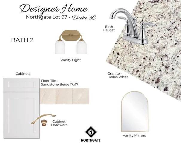 Designer Selections for Northgate Lot 97 - Guest Bath Selections - All plans, pricing, & specifications are subject to change without notice.