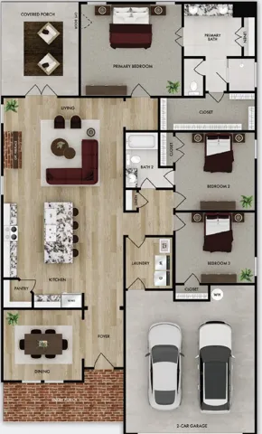 Visualize an efficient floor plan offering distinct living zones and comfortable private quarters.