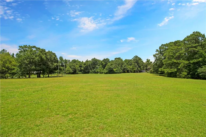 A verdant, open field bordered by a dense line of mature trees, offering ample space for development.
