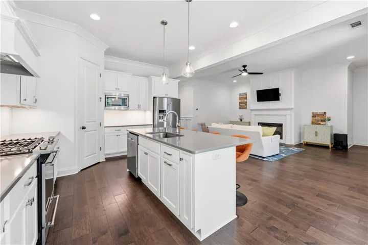 Kitchen into den.
