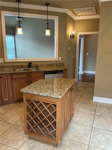 central island with wine storage