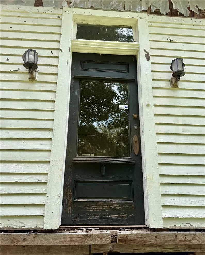A view of the front door from the outside.