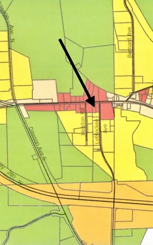 This zoning map highlights the Historic zone in red.