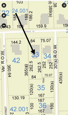 The tax map show the lot dimensions.