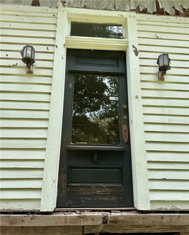 A view of the front door from the outside.