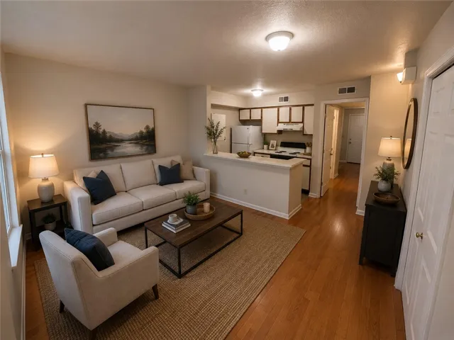 This virtually staged rendition shows the open floor plan.  So comfortable and cozy!