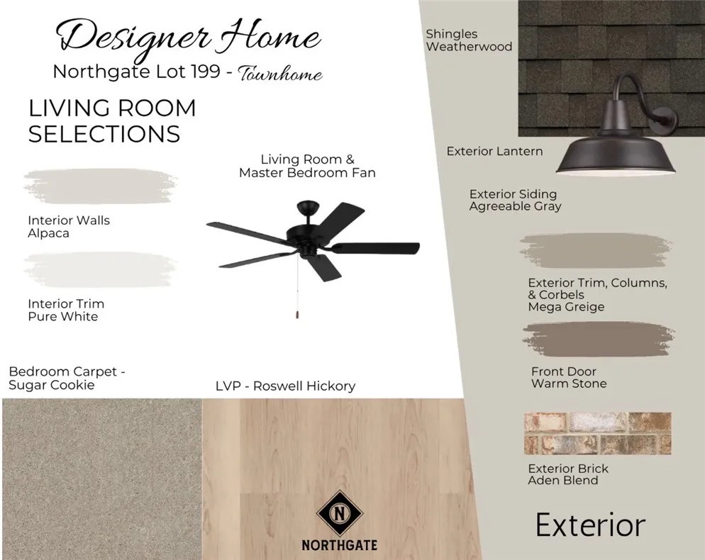 Designer Interior Selections for Northgate Townhome Lot 199