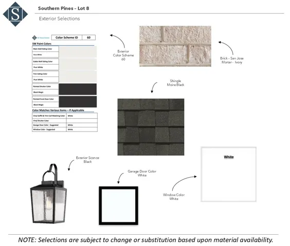 Selections Board for exterior finishes