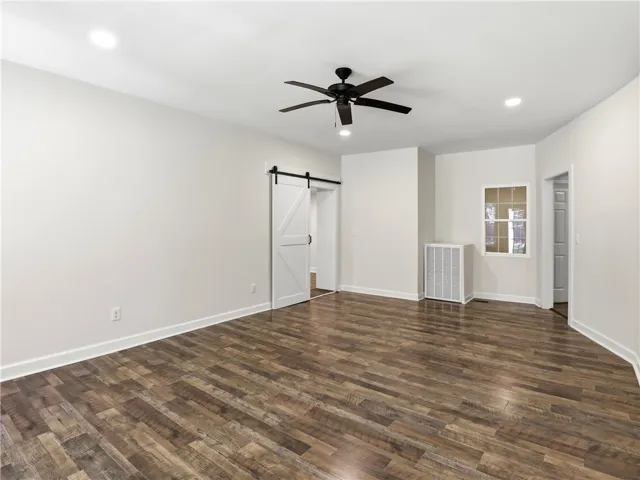 Barn door from kitchen to living room.