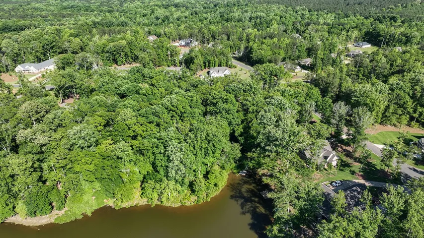 Lush woodlands embrace this secluded lakeside home, offering tranquil views and private water access.