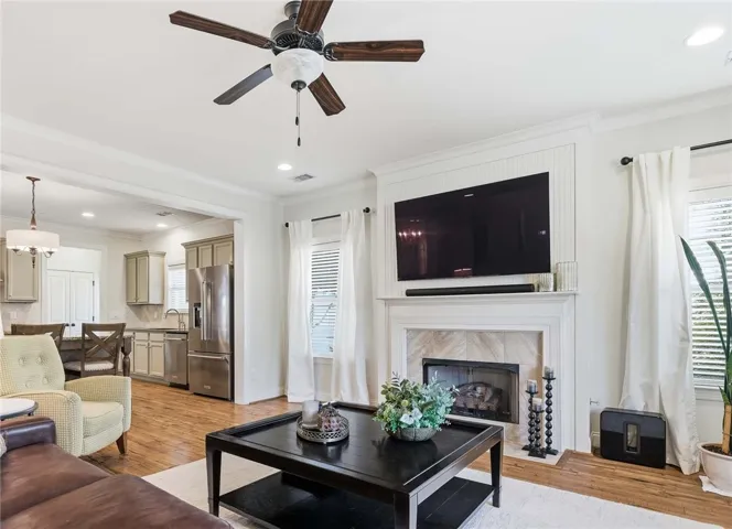 A cased opening separates the living room from the kitchen.