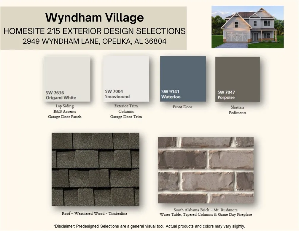 Selected exterior design finishes present a classic combination of materials for the new home build.