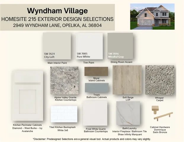 Professional design selections showcase quality finishes and materials chosen for this upcoming home.