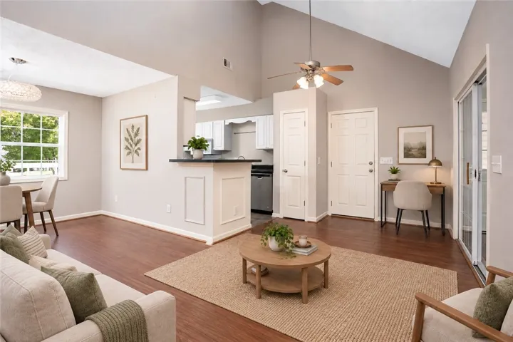 Virtually Staged Living into Kitchen