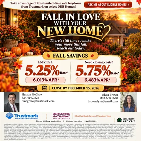 An promotional graphic details special autumn financing rates and contact information for prospective buyers.