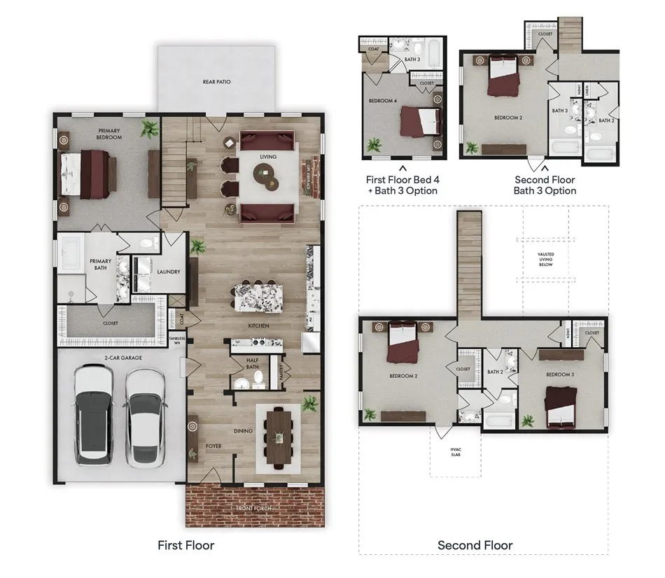 This floor plan will include both the first floor 4th bedroom/full bath and the second floor upgraded bath option