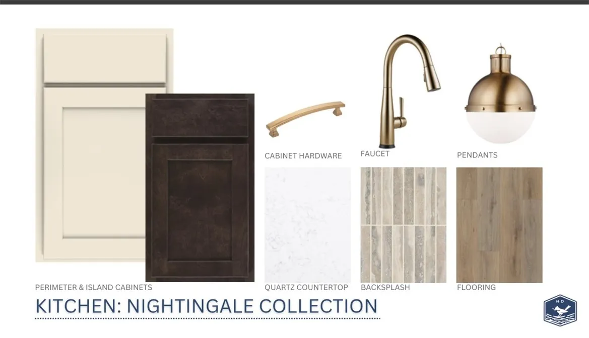 Curated design finishes showcase a sophisticated palette of custom cabinetry, stone counters, and elegant hardware.