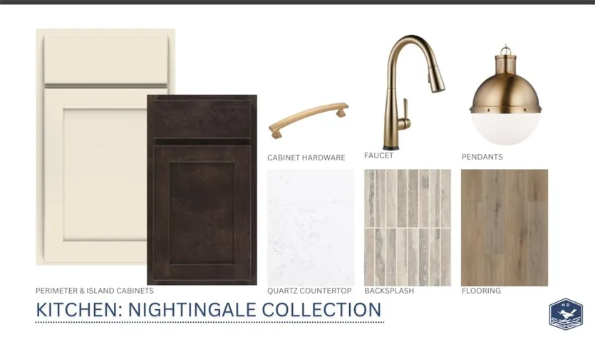 Curated design finishes showcase a sophisticated palette of custom cabinetry, stone counters, and elegant hardware.
