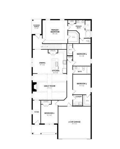 An organized floor plan outlines a spacious layout with four bedrooms and a two-car garage.