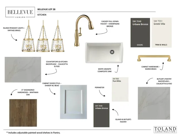 Selected premium finishes showcase a thoughtfully curated design palette for the upcoming kitchen build.