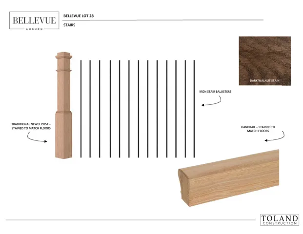 Design board showcases classic wood and iron finishes selected for the interior staircase.
