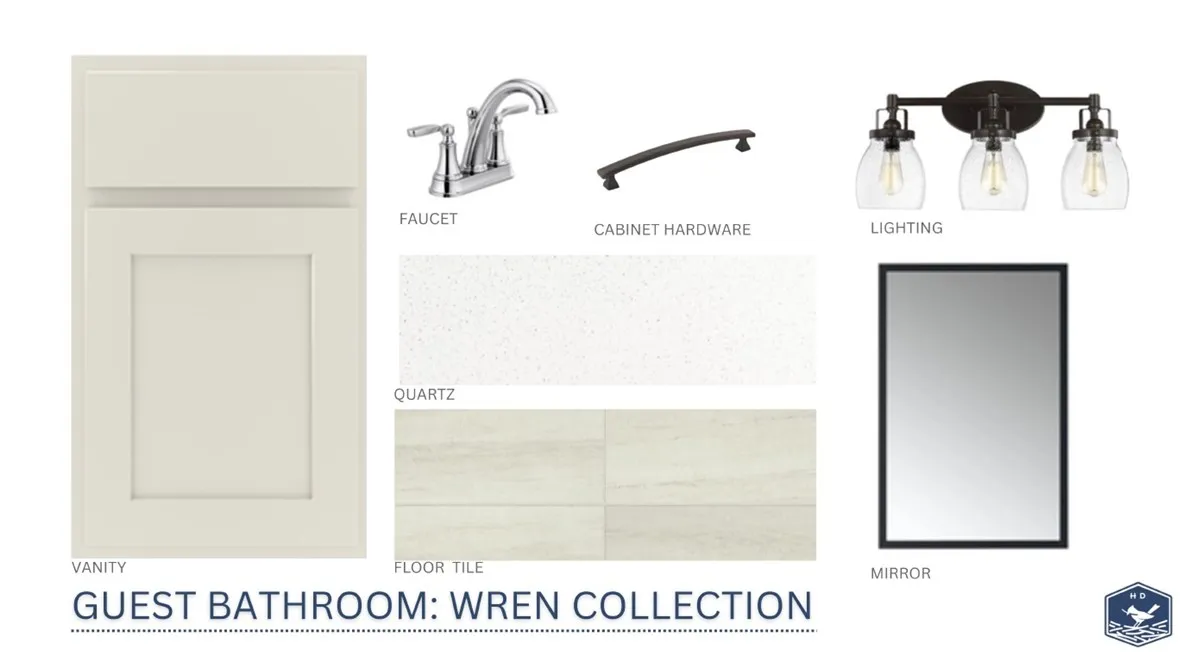Carefully selected design elements showcase the premium finishes planned for this guest bathroom.
