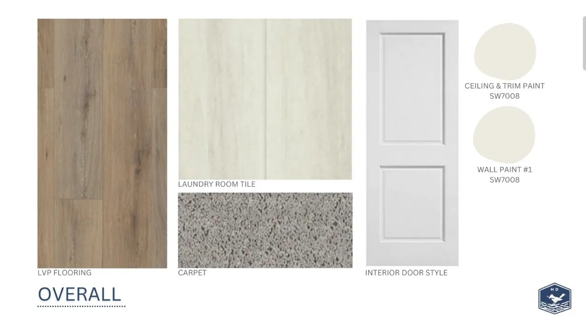 Selected designer finishes showcase a curated palette of premium flooring options and trim details.